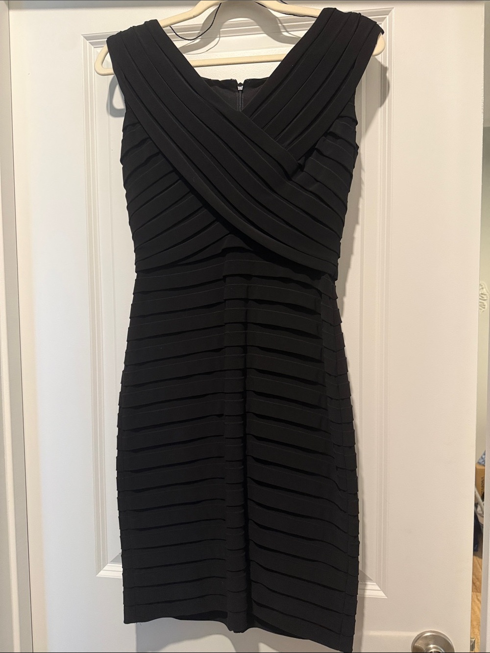 Adrianna Papell Black Textured Pleat Midi Dress